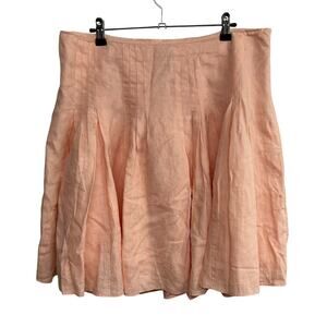 Romantic chic linen pleated skirt Ann Taylor LOFT peach pink lined 12